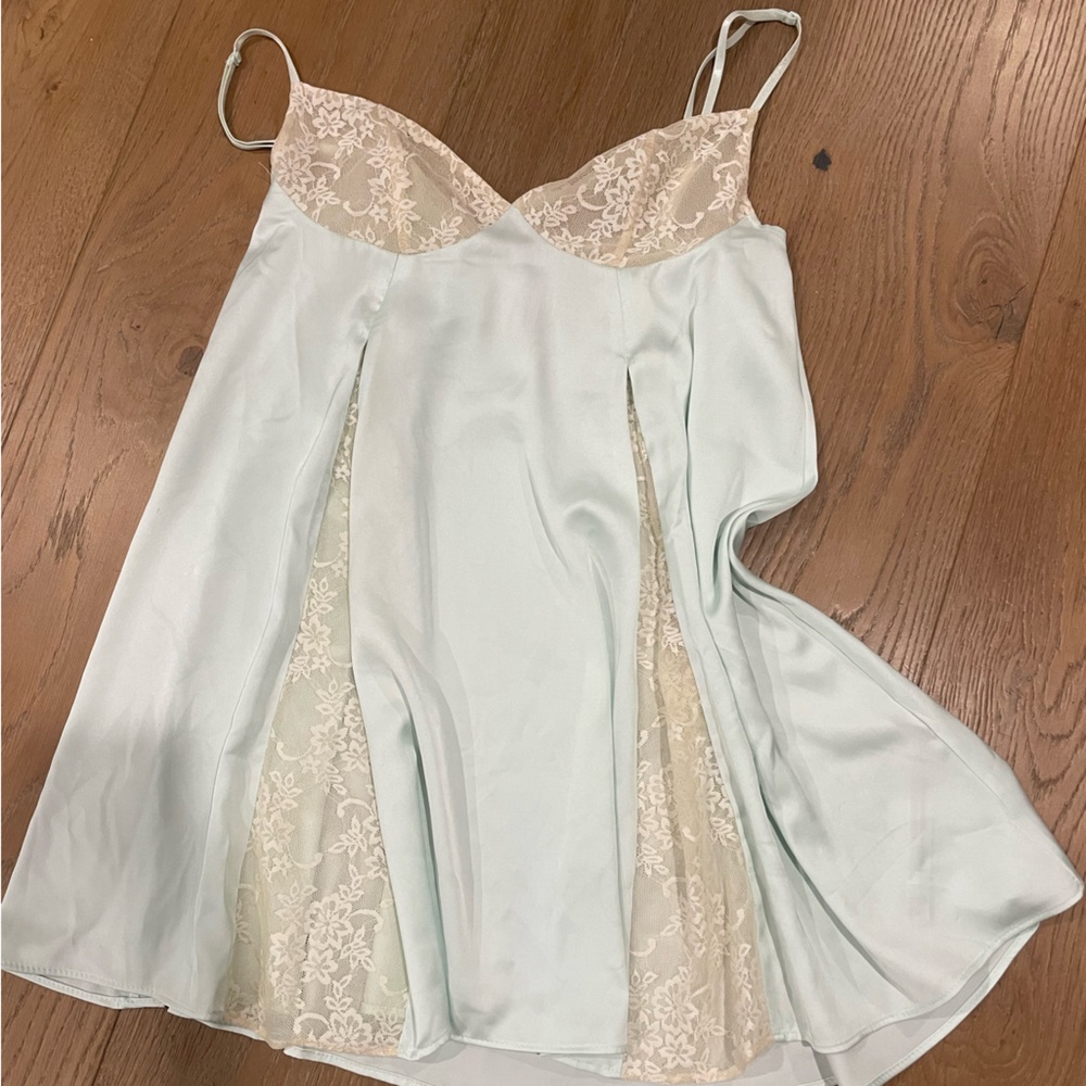 Urban outfits teal slip dress lingerie lace blue green